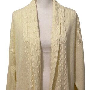 Lane Bryant Woman Within Long Knit‎ Open Front Sweater L Cream Grandmacore Midi